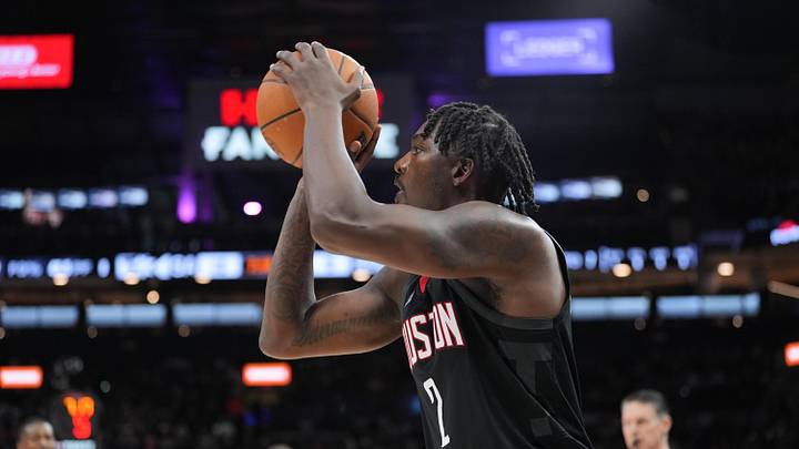 Mar 8, 2026; San Antonio, Texas, USA;  Houston Rockets forward Dorian Finney-Smith (2) shoots the ball in the first half against the San Antonio Spurs at Frost Bank Center. Mandatory Credit: Daniel Dunn-Imagn Images