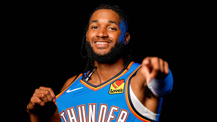 Isaiah Joe is pictured during the Thunder media day at the Paycom Center in Oklahoma City, on Monday, Sept. 30, 2024.