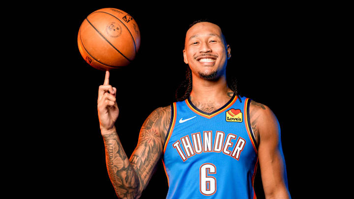 Jaylin Williams is pictured during the Thunder media day at the Paycom Center in Oklahoma City, on Monday, Sept. 30, 2024.