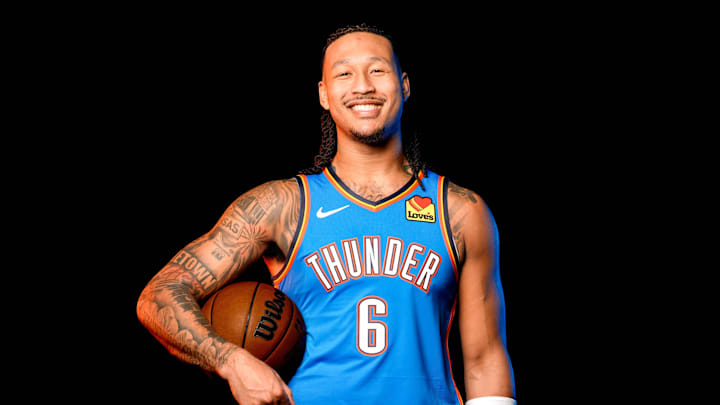 Jaylin Williams is pictured during the Thunder media day at the Paycom Center in Oklahoma City, on Monday, Sept. 30, 2024. Jaylin Williams is pictured during the Thunder media day at the Paycom Center in Oklahoma City, on Monday, Sept. 30, 2024.