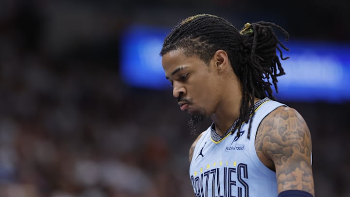 Apr 20, 2025; Oklahoma City, Oklahoma, USA; Memphis Grizzlies guard Ja Morant (12) walks off the court during the second half of a game against the Oklahoma City Thunder at Paycom Center.