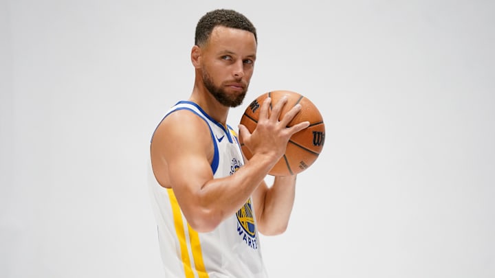 Golden State Warriors guard Stephen Curry (30) during Media Day at the Chase Center. 