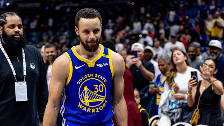 Mar 28, 2025; New Orleans, Louisiana, USA; Golden State Warriors guard Stephen Curry (30) after the game against the New Orleans Pelicans at Smoothie King Center. Mandatory Credit: Stephen Lew-Imagn Images Mar 28, 2025; New Orleans, Louisiana, USA; Golden State Warriors guard Stephen Curry (30) after the game against the New Orleans Pelicans at Smoothie King Center. Mandatory Credit: Stephen Lew-Imagn Images