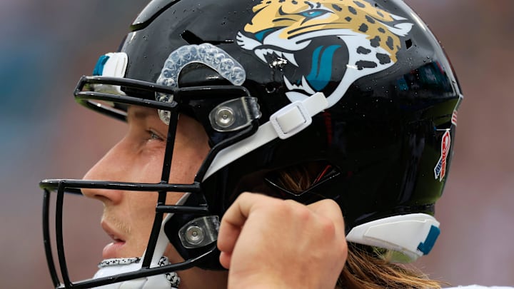 Jacksonville Jaguars quarterback Trevor Lawrence (16) looks on during the fourth quarter of an NFL football matchup Sunday, Sept. 15, 2024 at EverBank Stadium in Jacksonville, Fla. The Browns defeated the Jaguars 18-13. [Corey Perrine/Florida Times-Union]