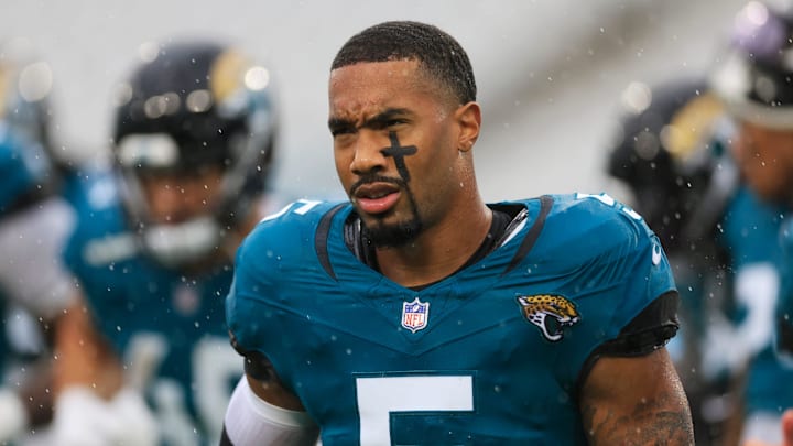 Jacksonville Jaguars safety Andre Cisco (5) runs off the field before an NFL football matchup Sunday, Dec. 29, 2024 at EverBank Stadium in Jacksonville, Fla. The Jaguars held off the Titans 20-13. [Corey Perrine/Florida Times-Union]