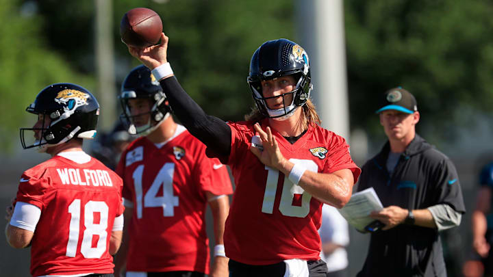Jacksonville Jaguars quarterback Trevor Lawrence (16) throws the ball during the second mandatory minicamp at Miller Electric Center Wednesday, June 11, 2025 in Jacksonville, Fla.