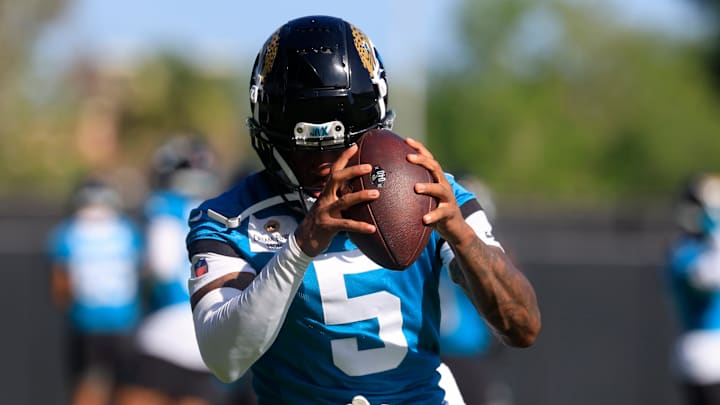 Jacksonville Jaguars wide receiver Dyami Brown (5) catches a pass during the second mandatory minicamp at Miller Electric Center Wednesday, June 11, 2025 in Jacksonville, Fla. Jacksonville Jaguars wide receiver Dyami Brown (5) catches a pass during the second mandatory minicamp at Miller Electric Center Wednesday, June 11, 2025 in Jacksonville, Fla.