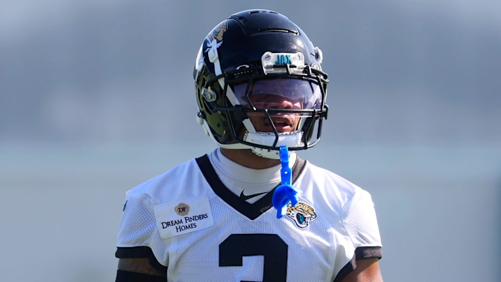 Jacksonville Jaguars cornerback Tyson Campbell (3) looks on during the second mandatory minicamp at Miller Electric Center Wednesday, June 11, 2025 in Jacksonville, Fla.