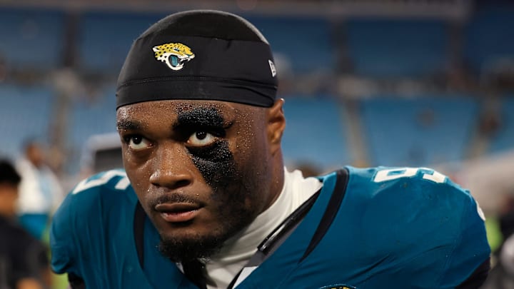 Jacksonville Jaguars defensive end BJ Green II (95) walks off the field after the game of an NFL preseason matchup at EverBank Stadium, Saturday, Aug. 9, 2025 in Jacksonville, Fla. The Steelers defeated the Jaguars 31-25. [Corey Perrine/Florida Times-Union]
