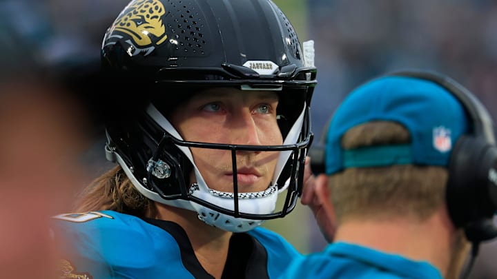 Jacksonville Jaguars quarterback Trevor Lawrence (16) looks on near head coach Liam Coen during the first quarter of an NFL football game at EverBank Stadium, Sunday, Dec. 7, 2025, in Jacksonville, Fla. The Jaguars defeated the Colts 36-19. Jacksonville Jaguars quarterback Trevor Lawrence (16) looks on near head coach Liam Coen during the first quarter of an NFL football game at EverBank Stadium, Sunday, Dec. 7, 2025, in Jacksonville, Fla. The Jaguars defeated the Colts 36-19.