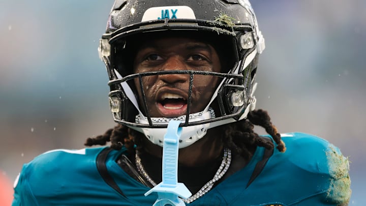 Jacksonville Jaguars wide receiver Brian Thomas Jr. (7) reacts to his first down pickup during the second quarter of an NFL football matchup Sunday, Dec. 29, 2024 at EverBank Stadium in Jacksonville, Fla. [Corey Perrine/Florida Times-Union]