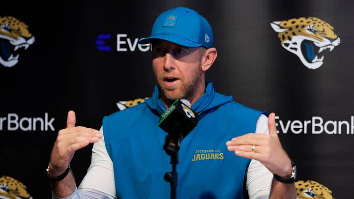 Jacksonville Jaguars head coach Liam Coen speaks during a press conference at the Miller Electric Center, Wednesday, Jan. 14, 2026, in Jacksonville, Fla. Jacksonville Jaguars head coach Liam Coen speaks during a press conference at the Miller Electric Center, Wednesday, Jan. 14, 2026, in Jacksonville, Fla.