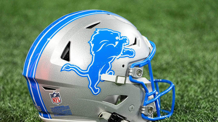 Helmet of Detroit Lions place kicker Jake Bates (not in the photo) before the NFC divisional round between Detroit Lions and Washington Commanders] at Ford Field in Detroit on Saturday, Jan. 18, 2025.