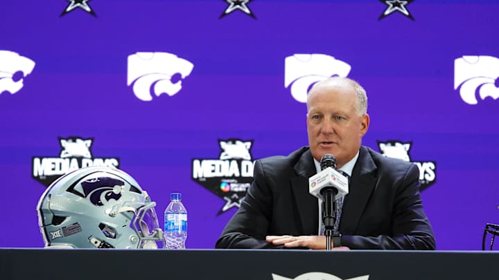 Jul 8, 2025; Frisco, TX, USA; Kansas State head coach Chris Klieman addresses the media during 2025 Big 12 Football Media Days at The Star. Mandatory Credit: Raymond Carlin III-Imagn Images Jul 8, 2025; Frisco, TX, USA; Kansas State head coach Chris Klieman addresses the media during 2025 Big 12 Football Media Days at The Star. Mandatory Credit: Raymond Carlin III-Imagn Images