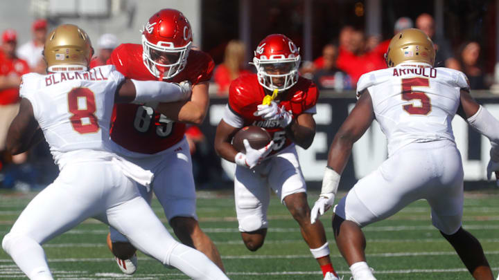 Louisville's Jawhar Jordan gets a first down against Boston College Saturday afternoon in L &N Stadium.