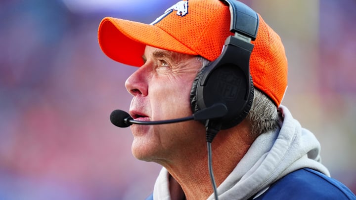 Dec 15, 2024; Denver, Colorado, USA; Denver Broncos head coach Sean Payton during the first half against the Indianapolis Colts at Empower Field at Mile High. Mandatory Credit: Ron Chenoy-Imagn Images