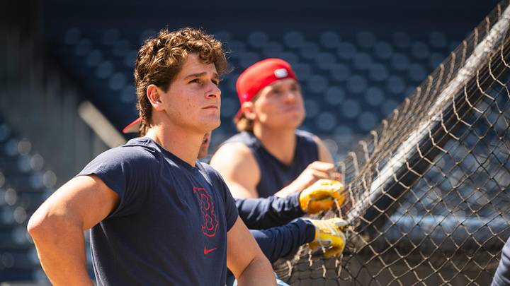 Roman Anthony watches a ball during batting practice at Polar Park on April 24, 2025. Roman Anthony watches a ball during batting practice at Polar Park on April 24, 2025.