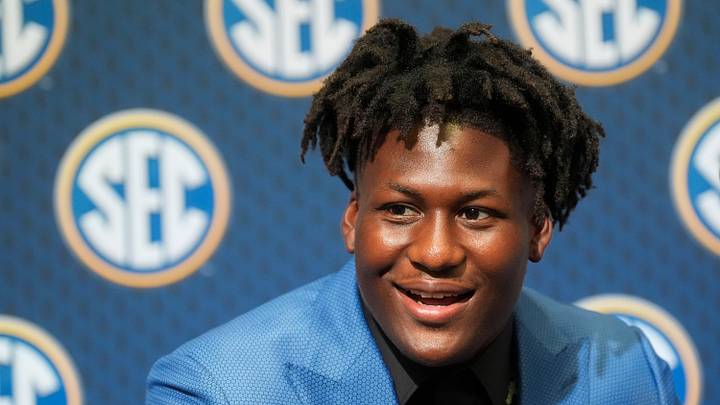 July 15, 2025; Atlanta, GA, USA; Texas player Anthony Hill Jr. smiles as he answers questions during SEC Media Days at the College Football Hall of Fame in Atlanta.