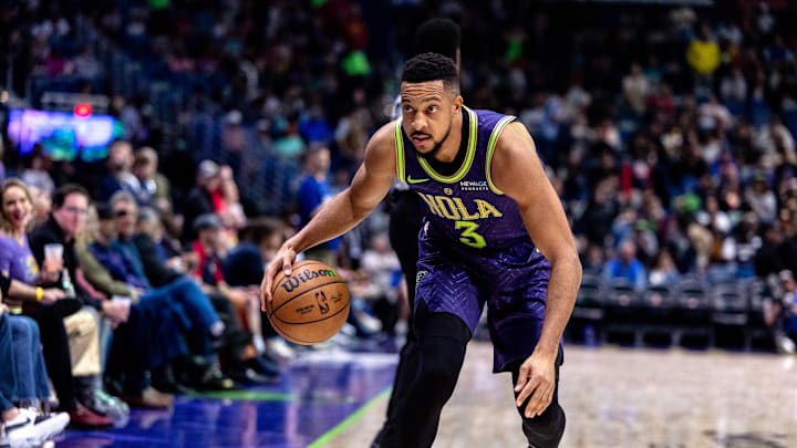 Dec 30, 2024; New Orleans, Louisiana, USA; New Orleans Pelicans guard CJ McCollum (3) dribbles against the LA Clippers during the first half at Smoothie King Center. Mandatory Credit: Stephen Lew-Imagn Images Dec 30, 2024; New Orleans, Louisiana, USA; New Orleans Pelicans guard CJ McCollum (3) dribbles against the LA Clippers during the first half at Smoothie King Center. Mandatory Credit: Stephen Lew-Imagn Images
