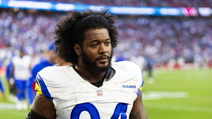 Dec 7, 2025; Glendale, Arizona, USA; Los Angeles Rams defensive end Desjuan Johnson (94) against the Arizona Cardinals at State Farm Stadium. Mandatory Credit: Mark J. Rebilas-Imagn Images Dec 7, 2025; Glendale, Arizona, USA; Los Angeles Rams defensive end Desjuan Johnson (94) against the Arizona Cardinals at State Farm Stadium. Mandatory Credit: Mark J. Rebilas-Imagn Images