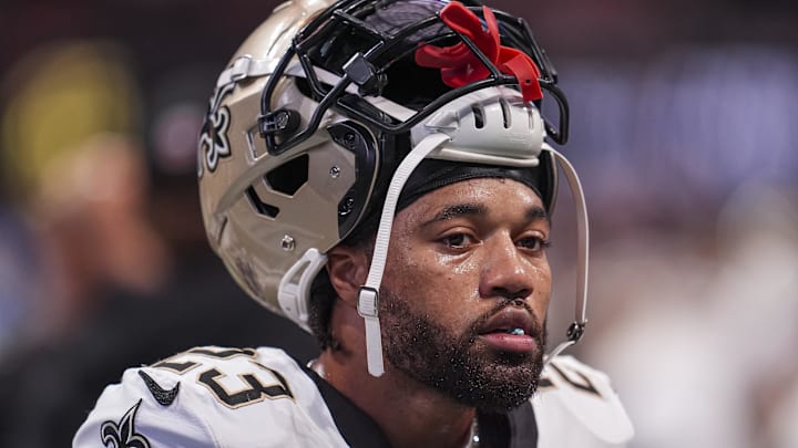 Sep 29, 2024; Atlanta, Georgia, USA; New Orleans Saints cornerback Marshon Lattimore (23) on the field against the Atlanta Falcons at Mercedes-Benz Stadium. Mandatory Credit: Dale Zanine-Imagn Images Sep 29, 2024; Atlanta, Georgia, USA; New Orleans Saints cornerback Marshon Lattimore (23) on the field against the Atlanta Falcons at Mercedes-Benz Stadium. Mandatory Credit: Dale Zanine-Imagn Images