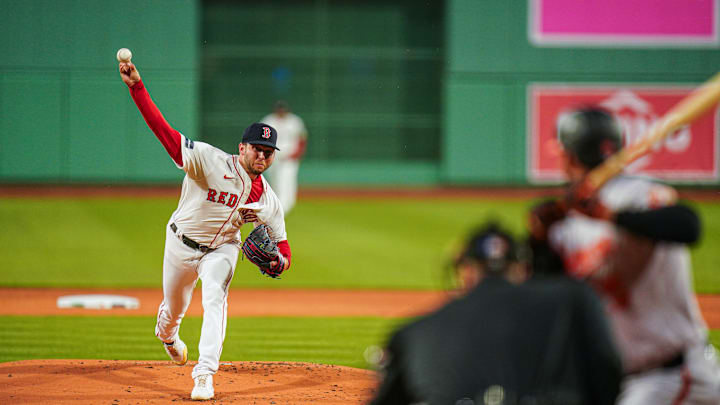 Apr 10, 2024; Boston, Massachusetts, USA; Boston Red Sox pitcher Kutter Crawford (50) throws a pitch