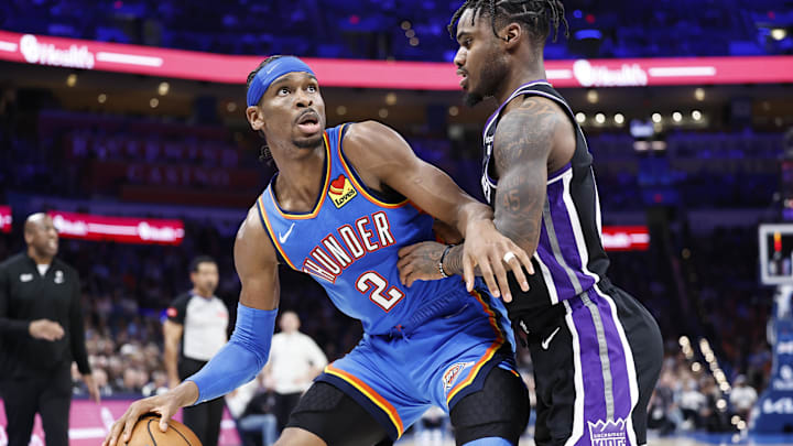 Apr 9, 2024; Oklahoma City, Oklahoma, USA; Oklahoma City Thunder guard Shai Gilgeous-Alexander (2)