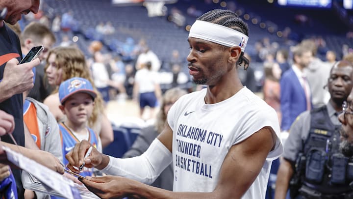 Apr 14, 2024; Oklahoma City, Oklahoma, USA; Oklahoma City Thunder guard Shai Gilgeous-Alexander (2) Apr 14, 2024; Oklahoma City, Oklahoma, USA; Oklahoma City Thunder guard Shai Gilgeous-Alexander (2)