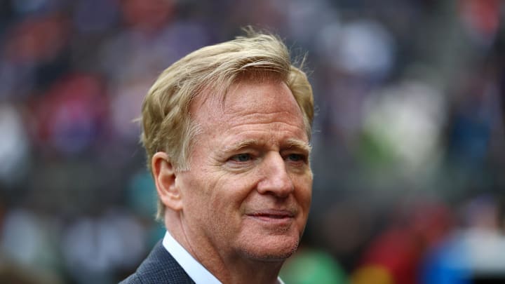 Goodell spoke briefly with reporters at his annual state of the league press conference on Monday evening. Goodell spoke briefly with reporters at his annual state of the league press conference on Monday evening.