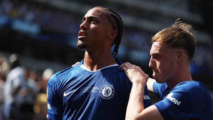 July 13, 2025; East Rutherford, New Jersey, USA; Chelsea FC forward Joao Pedro (20) celebrates scoring with midfielder Cole Palmer (10) 
