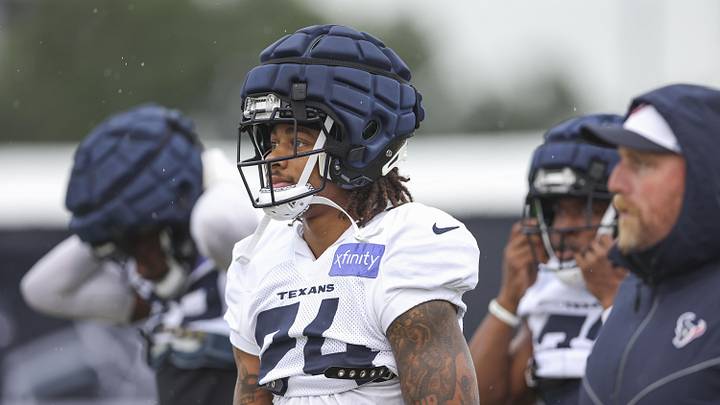 Jul 27, 2024; Houston, TX, USA; Houston Texans cornerback Derek Stingley Jr. (24) during training camp at Houston Methodist Training Center. Mandatory Credit: Troy Taormina-Imagn Images