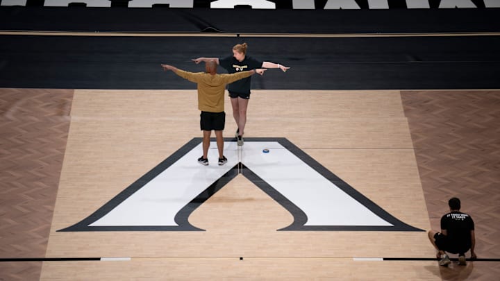 The Taraflex volleyball floor is laid out for the upcoming Vanderbilt season at Memorial Gym in Nashville, Tenn., Wednesday, Aug. 13, 2025.