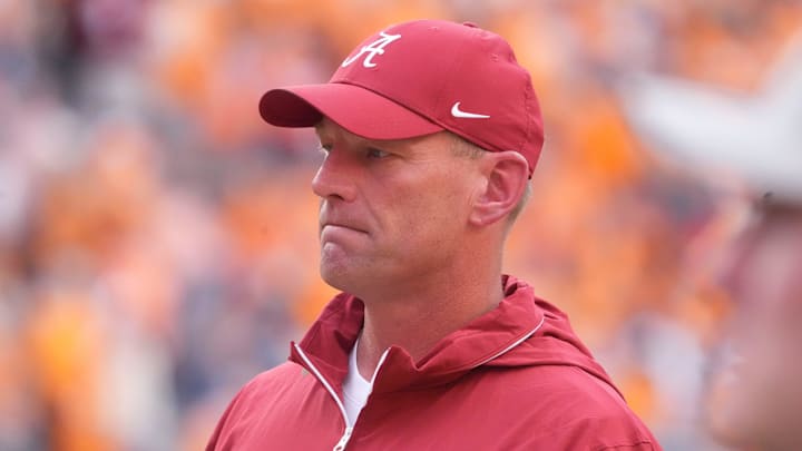 Alabama football coach Kalen DeBoer during the NCAA college football game against Tennessee on Saturday, Oct. 19, 2024, in Knoxville. Tenn.