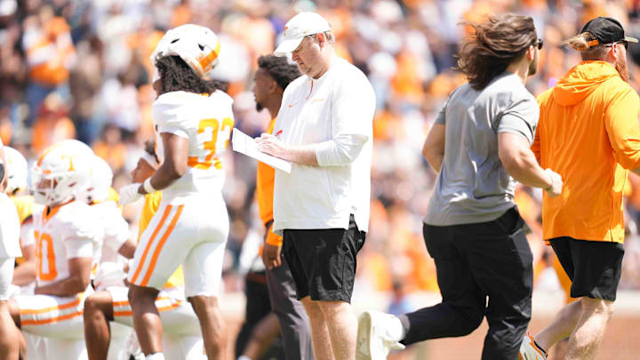Tennessee head coach Josh Heupel during the Orange & White spring game in Neyland Stadium, Saturday, April 12, 2025.