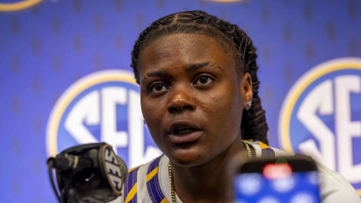 Oct 15, 2025; Birmingham, AL, USA; LSU Tigers guard MiLaysia Fulwiley talks with the media during SEC Media Days at Grand Bohemian Hotel. Mandatory Credit: Vasha Hunt-Imagn Images Oct 15, 2025; Birmingham, AL, USA; LSU Tigers guard MiLaysia Fulwiley talks with the media during SEC Media Days at Grand Bohemian Hotel. Mandatory Credit: Vasha Hunt-Imagn Images