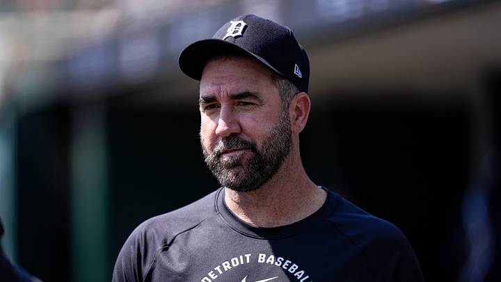Detroit Tigers pitcher Justin Verlander in the dugout during the eighth inning against Milwaukee Brewers at Comerica Park in Detroit on Thursday, April 23, 2026. Detroit Tigers pitcher Justin Verlander in the dugout during the eighth inning against Milwaukee Brewers at Comerica Park in Detroit on Thursday, April 23, 2026.