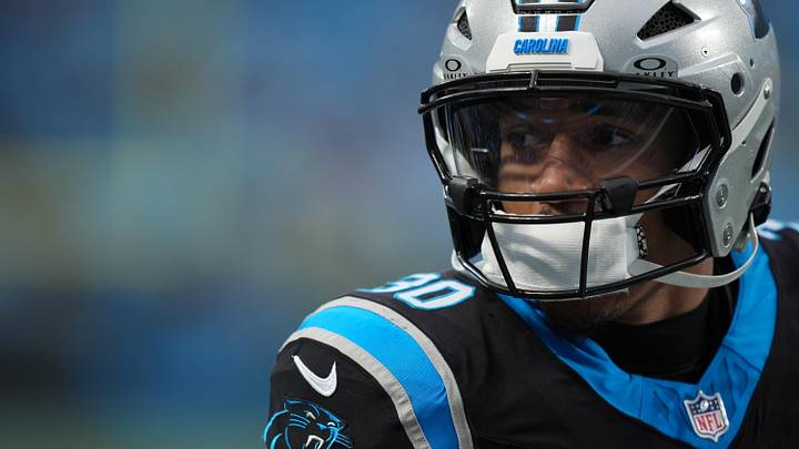 Carolina Panthers running back Chuba Hubbard (30) during the first half against the Seattle Seahawks Carolina Panthers running back Chuba Hubbard (30) during the first half against the Seattle Seahawks