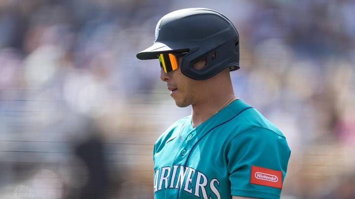 Feb 23, 2026; Phoenix, Arizona, USA; Seattle Mariners outfielder Rob Refsnyder against the Los Angeles Dodgers during a spring training game at Camelback Ranch-Glendale. Mandatory Credit: Mark J. Rebilas-Imagn Images