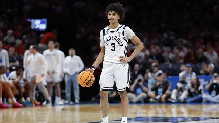 Mar 19, 2026; Oklahoma City, OK, USA; Vanderbilt Commodores guard Tyler Tanner (3) dribbles down court during the first half against the McNeese Cowboys during a first round game of the men's 2026 NCAA Tournament at Paycom Center. Mandatory Credit: Alonzo Adams-Imagn Images Mar 19, 2026; Oklahoma City, OK, USA; Vanderbilt Commodores guard Tyler Tanner (3) dribbles down court during the first half against the McNeese Cowboys during a first round game of the men's 2026 NCAA Tournament at Paycom Center. Mandatory Credit: Alonzo Adams-Imagn Images