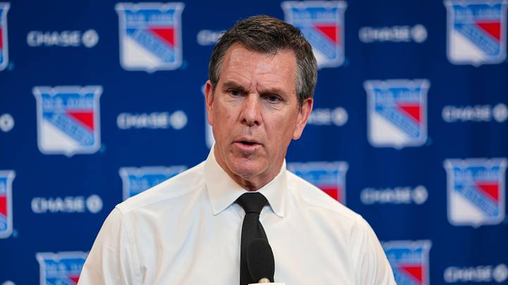 Apr 5, 2026; New York, New York, USA; New York Rangers head coach Mike Sullivan speaks to reporters after an 8-1 win against the Washington Capitals at Madison Square Garden. Mandatory Credit: Danny Wild-Imagn Images