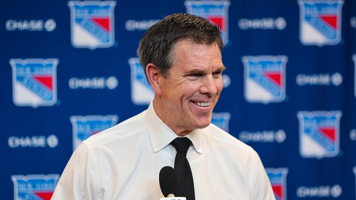 Apr 5, 2026; New York, New York, USA; New York Rangers head coach Mike Sullivan speaks to reporters after an 8-1 win against the Washington Capitals at Madison Square Garden. Mandatory Credit: Danny Wild-Imagn Images