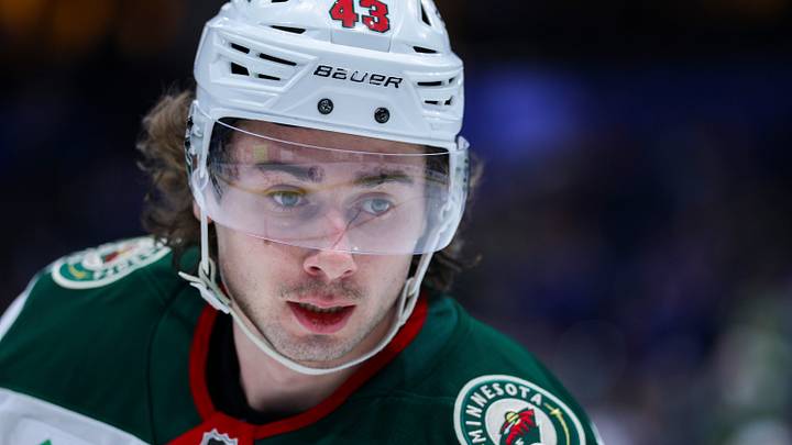 Mar 24, 2026; Tampa, Florida, USA; Minnesota Wild defenseman Quinn Hughes (43) warms up before a game against the before a game against the Tampa Bay Lightning at Benchmark International Arena. Mandatory Credit: Nathan Ray Seebeck-Imagn Images