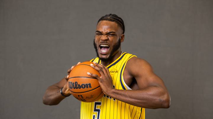 Sep 28, 2026; Indianapolis, IN, USA;  Indiana Pacers forward Jarace Walker (5) poses for a photo during media day.  Mandatory Credit: Trevor Ruszkowski-Imagn Images