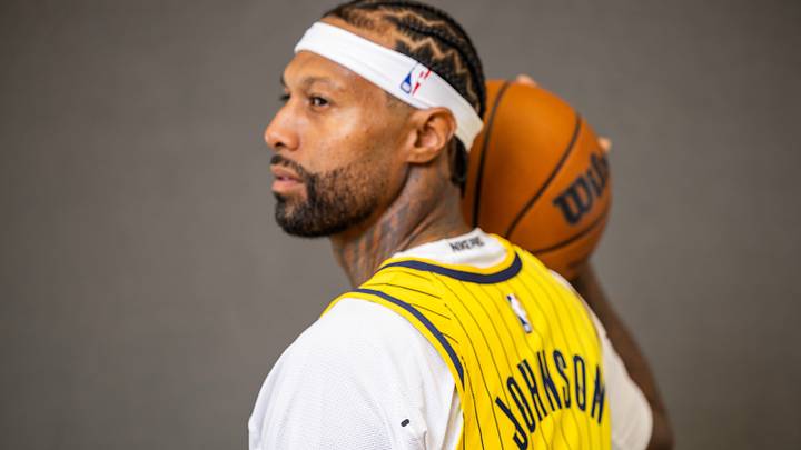 Sep 28, 2026; Indianapolis, IN, USA;  Indiana Pacers forward James Johnson (16) poses for a photo during media day.  Mandatory Credit: Trevor Ruszkowski-Imagn Images