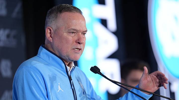 Oct 7, 2026; Charlotte, NC, USA;  North Carolina Tar Heels head coach Michael Malone answers questions from the media during the ACC Tip-Off in Charlotte, NC.  Mandatory Credit: Jim Dedmon-Imagn Images