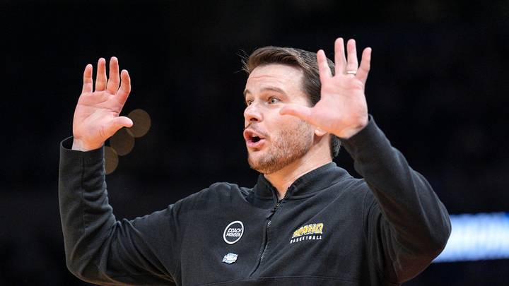 Idaho head coach Alex Pribble yells to players in the first half during a first round men’s basketball game of the NCAA Tournament between Houston and Idaho, at Paycom in Oklahoma City on Thursday, March 19, 2026.