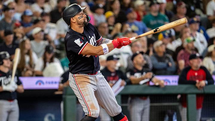 Aug 2, 2026; Seattle, Washington, USA; Minnesota Twins first baseman Royce Lewis (23) hits a three-run home run during the eighth inning against the Seattle Mariners at T-Mobile Park. Mandatory Credit: Stephen Brashear-Imagn Images Aug 2, 2026; Seattle, Washington, USA; Minnesota Twins first baseman Royce Lewis (23) hits a three-run home run during the eighth inning against the Seattle Mariners at T-Mobile Park. Mandatory Credit: Stephen Brashear-Imagn Images