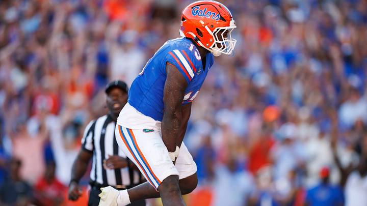 Sep 26, 2026; Gainesville, Florida, USA; Florida Gators running back Jadan Baugh (13) reacts after scoring a touchdown against the Mississippi Rebels during the first half at Ben Hill Griffin Stadium. Mandatory Credit: Matt Pendleton-Imagn Images Sep 26, 2026; Gainesville, Florida, USA; Florida Gators running back Jadan Baugh (13) reacts after scoring a touchdown against the Mississippi Rebels during the first half at Ben Hill Griffin Stadium. Mandatory Credit: Matt Pendleton-Imagn Images