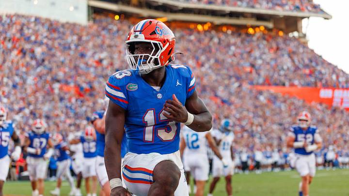 Sep 26, 2026; Gainesville, Florida, USA; Florida Gators running back Jadan Baugh (13) celebrates with a Heisman pose against the Mississippi Rebels during the second half at Ben Hill Griffin Stadium. Mandatory Credit: Matt Pendleton-Imagn Images Sep 26, 2026; Gainesville, Florida, USA; Florida Gators running back Jadan Baugh (13) celebrates with a Heisman pose against the Mississippi Rebels during the second half at Ben Hill Griffin Stadium. Mandatory Credit: Matt Pendleton-Imagn Images