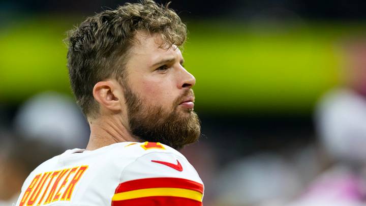Kansas City Chiefs kicker Harrison Butker (7) looks on Kansas City Chiefs kicker Harrison Butker (7) looks on